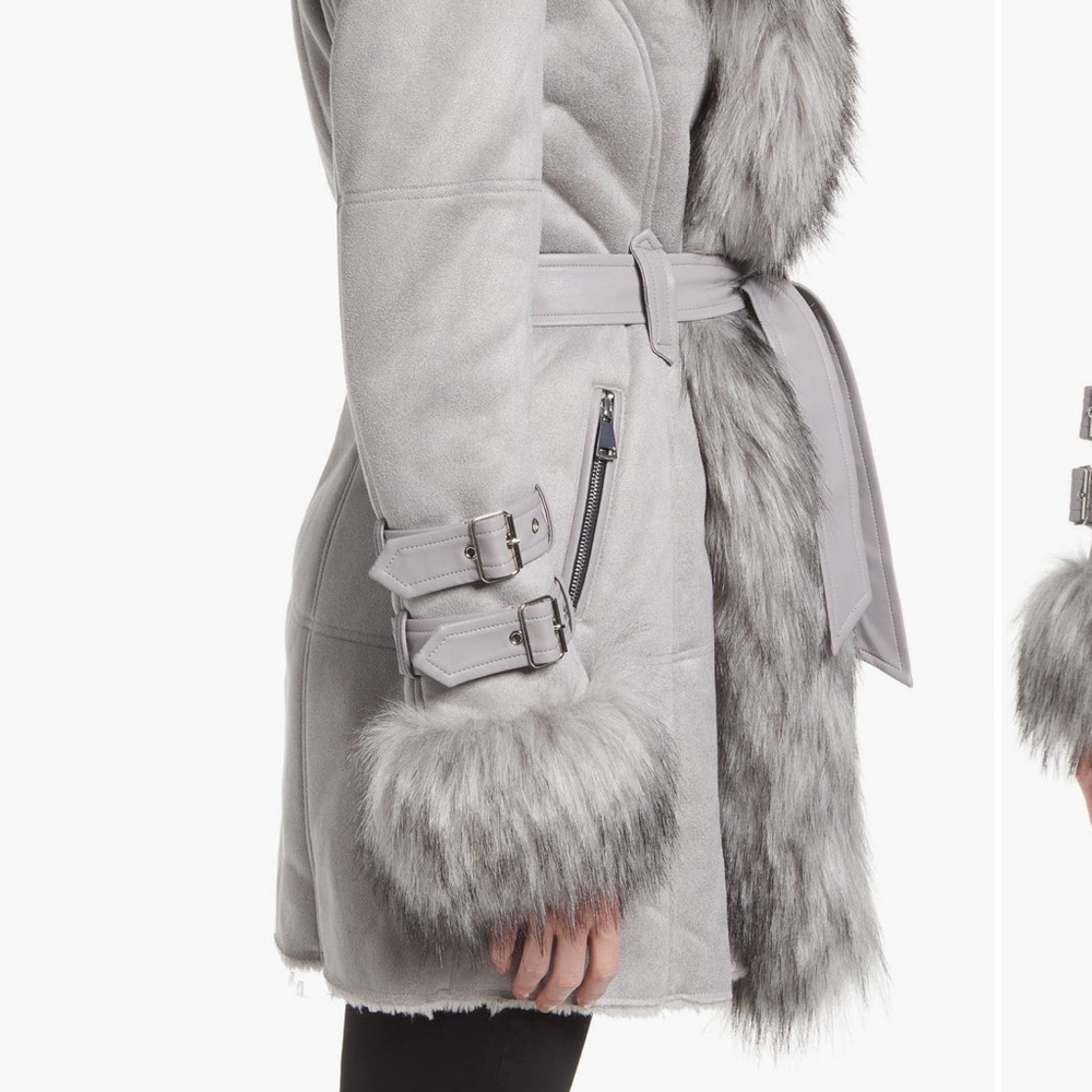 Azalea wang belted Trench Coat with Fur Trim - Picture 5 of 6